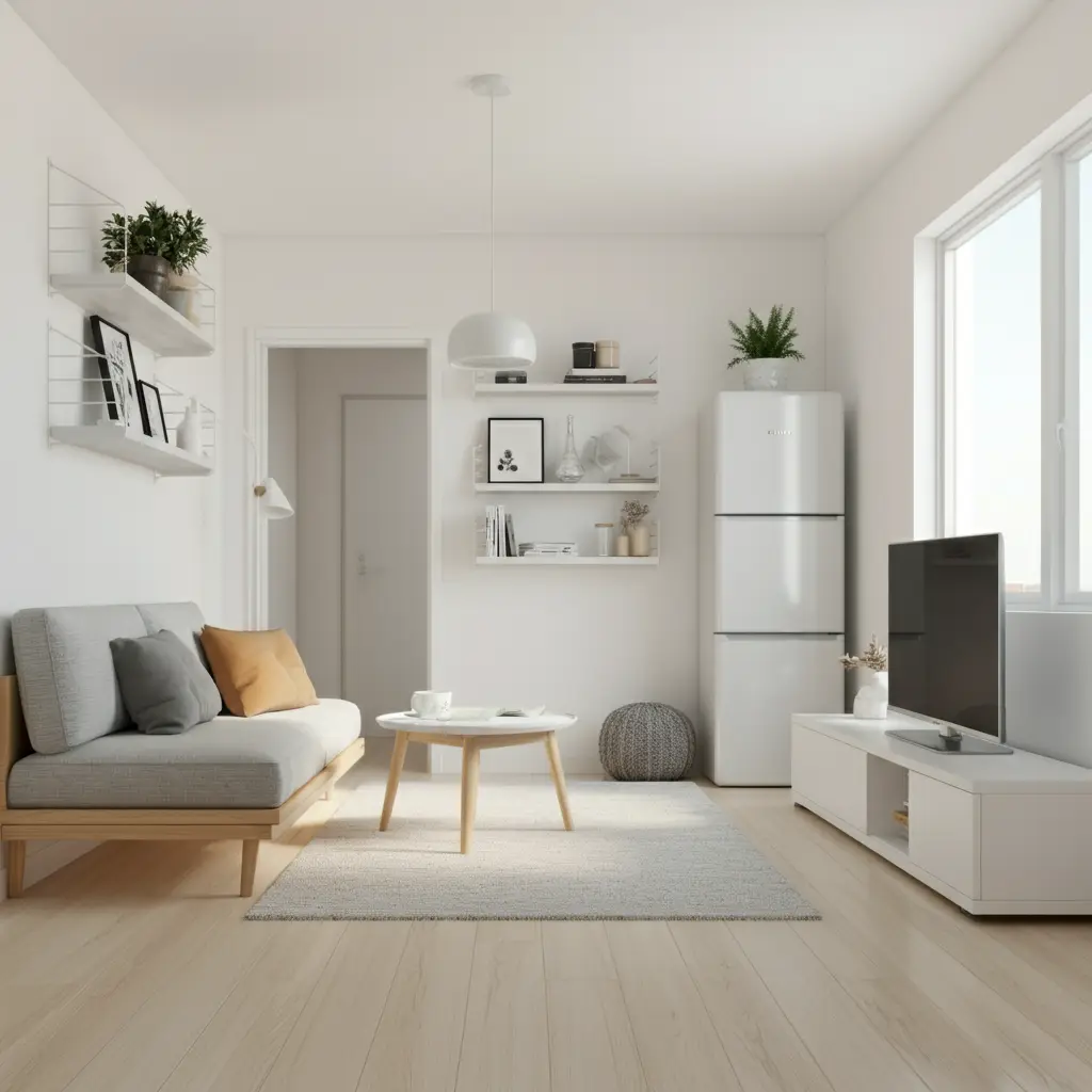 A small living room creatively rearranged to maximize space.