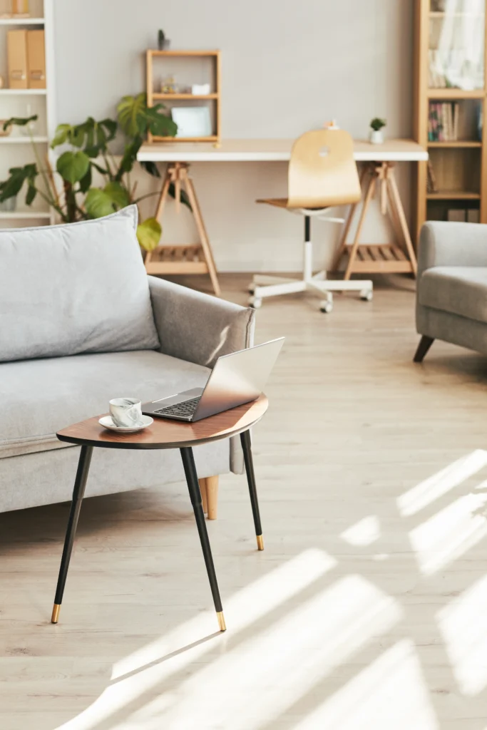 Leggy furniture in a small living room for a light and airy look.