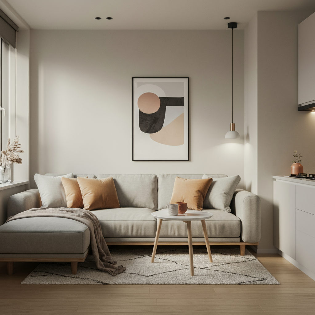 Creative living room furniture arrangement with seating angled for flow.