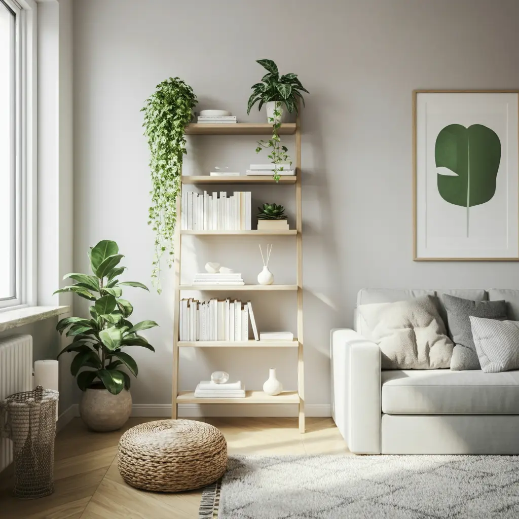 Ladder and Leaning Bookshelves