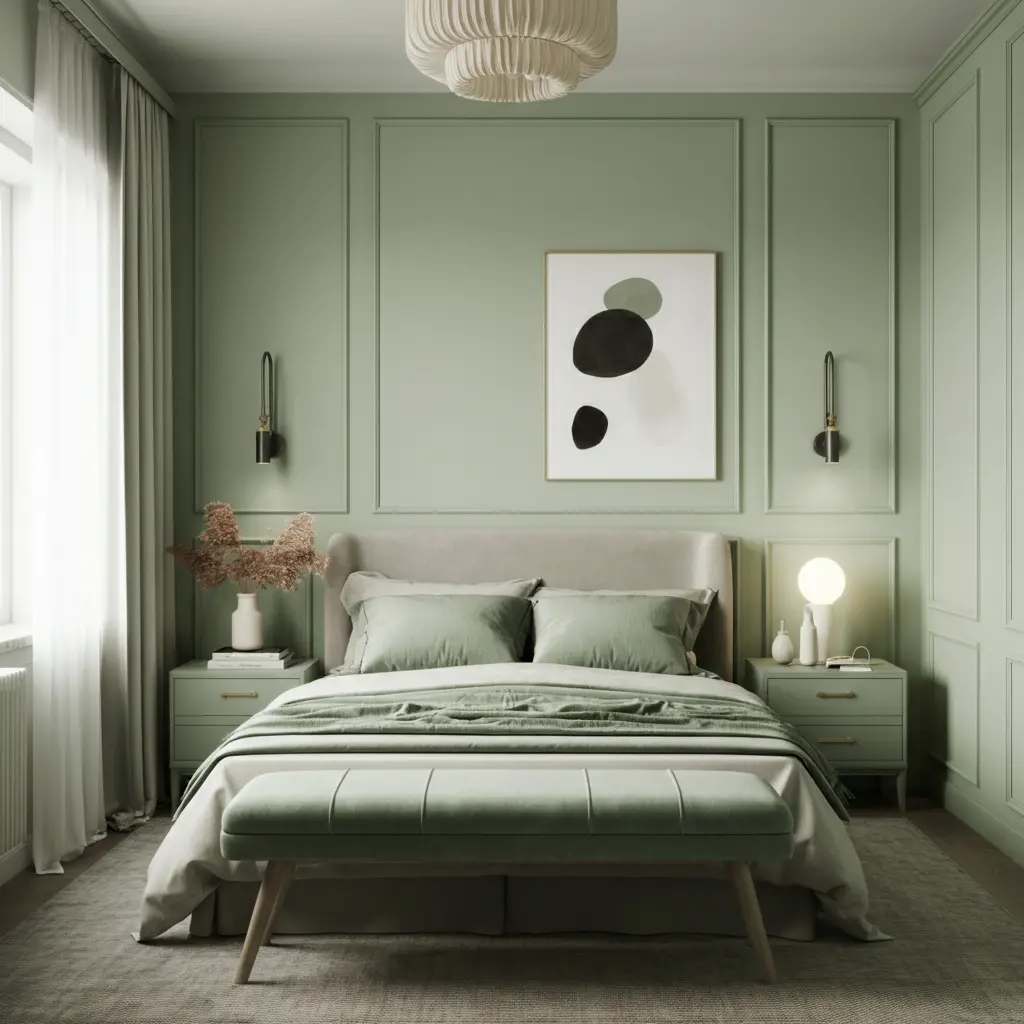 Monochromatic Sage Green Bedroom