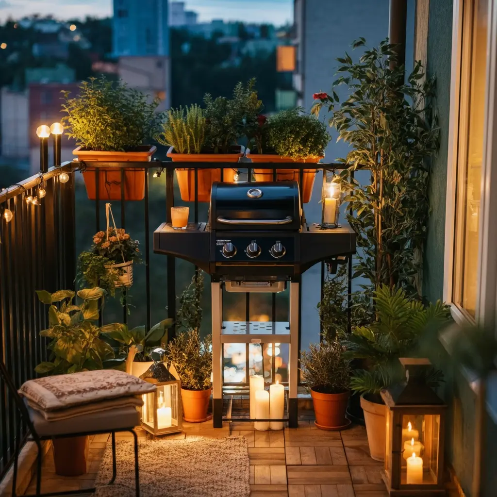 Railing-Mounted Grill for Balcony