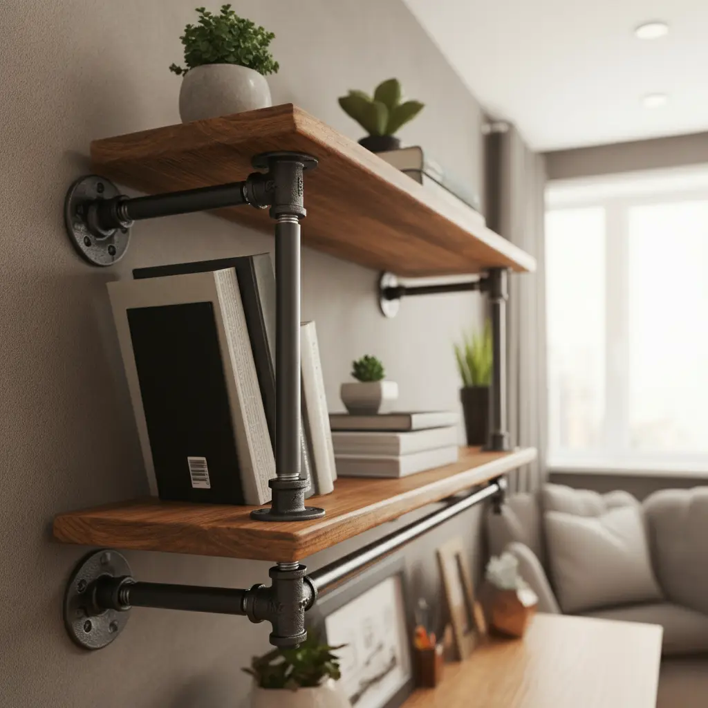Rustic Industrial Pipe Shelves