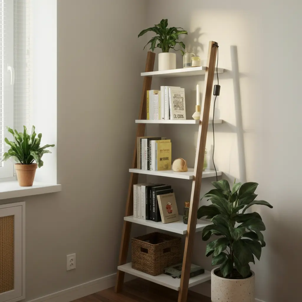Ladder and Leaning Bookshelves