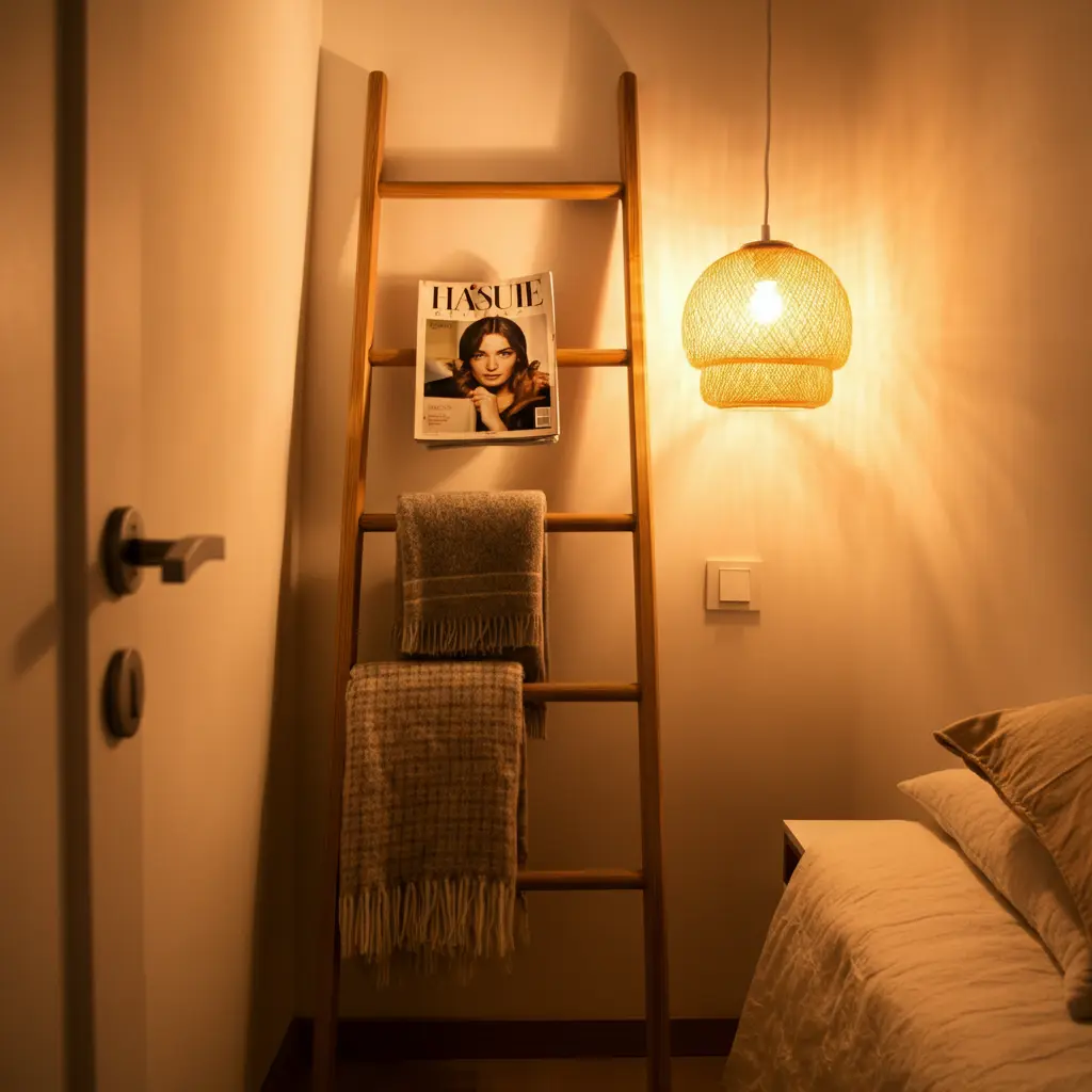 Leaning Ladder for Blankets and Magazines